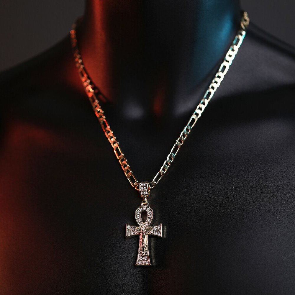 14k Jesus Ankh Cross + Pendant 5mm 20" Necklace